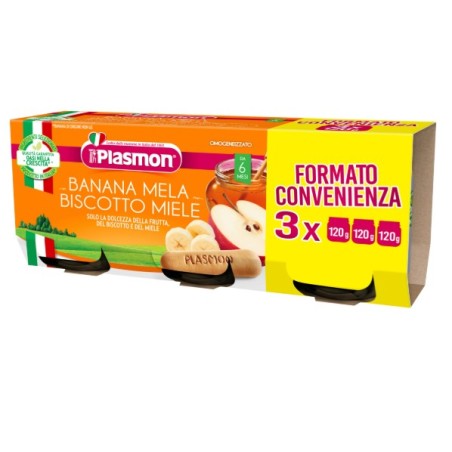 Plasmon Omogeneizzato Banana/mela/biscotti/miele 120 G X 3 Pezzi