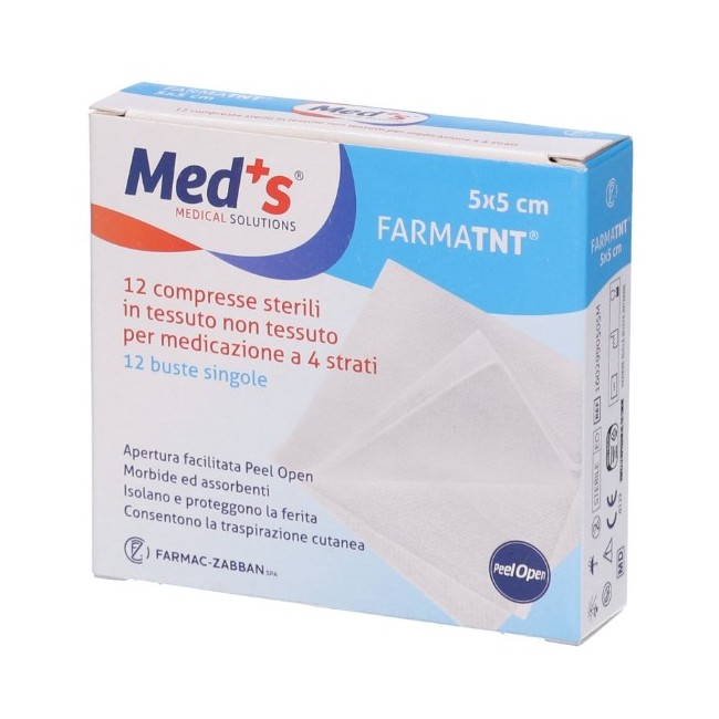 Farmac-zabban Garza Compressa Meds Tessuto Non Tessuto Peel Open 5x5cm 12 Pezzi