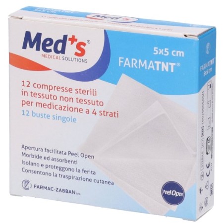 Farmac-zabban Garza Compressa Meds Tessuto Non Tessuto Peel Open 5x5cm 12 Pezzi