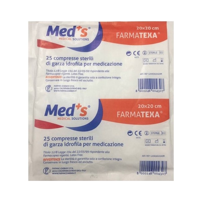Farmac-zabban Garza Compressa Idrofila Meds Farmatexa 12/8 20x20cm 25 Pezzi