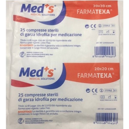Farmac-zabban Garza Compressa Idrofila Meds Farmatexa 12/8 20x20cm 25 Pezzi