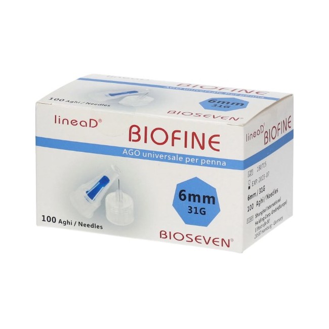Bioseven Ago Per Penna Da Insulina Linea D Biofine Gauge 31 Lunghezza 6 Mm 100 Pezzi
