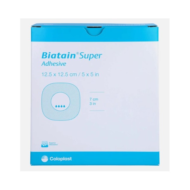 Coloplast Medicazione Biatain Super Tampone Idrocapillare Assorbente Con Bordo Adesivo 12,5x12,5 Cm 10 Pezzi