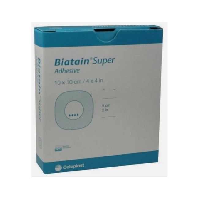 Coloplast Medicazione Biatain Super Tampone Idrocapillare Assorbente Con Bordo Adesivo 10x10 Cm 10 Pezzi