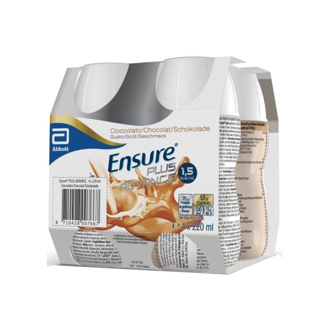 4 Bottiglie da 220ml di Abbott Ensure Plus Advance Gusto Cioccolato 4 Bottiglie da 220ml di Abbott Ensure Plus Advance Gusto Cioccolato