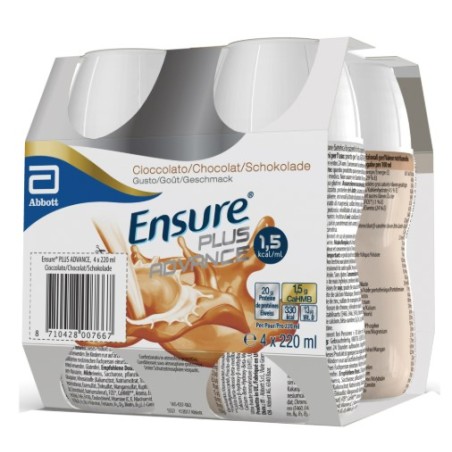 4 Bottiglie da 220ml di Abbott Ensure Plus Advance Gusto Cioccolato 4 Bottiglie da 220ml di Abbott Ensure Plus Advance Gusto Cioccolato