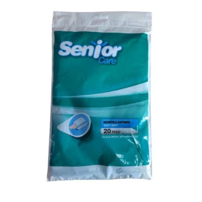 Svas Biosana Manopola Saponata Monouso Seniorcare In Tnt Viscosa/polietilene Dimensioni 16x25 Cm Per Detersione Di Pazienti