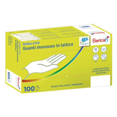Bericah Guanto Monouso Sensilatex In Lattice Talcato Aql 1,0 Taglia L 100 Pezzi