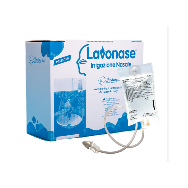 Purling International Lavonase Green Irrigazione Nasale 6 Sacche Soluzione Fisiologica Sterile 250 Ml + 6 Deflussori Non Sterili