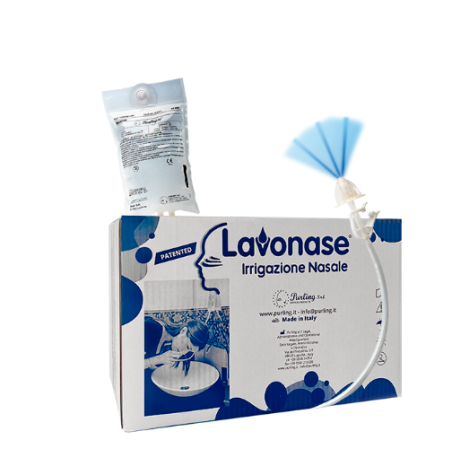 Purling International Lavonase Green Irrigazione Nasale 12 Sacche Soluzione Fisiologica Sterile 250 Ml + 12 Deflussori Non Steri
