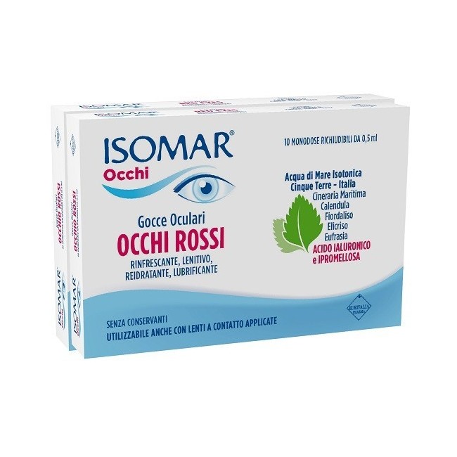 Coswell Isomar Occhi Rossi Gocce Oculari Acido Ialuronico 0,20% 10+10 Flaconcini