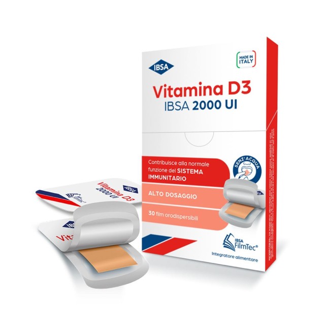 Confezione da 30 film di Vitamina D3 2000Ui della Ibsa Farmaceutici