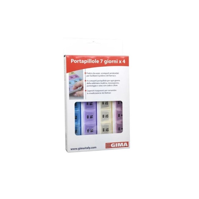 Gima Portapillole Settimanale 7 Giorni X4 Dimensioni 19x13x2,8 Cm Scomparti A 4 Colori