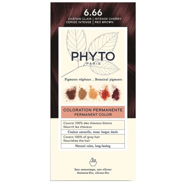Color Kit Phytocolor 6,66 Castano Intenso Rosso Ciliegia 1 Latte Rivelatore 50 Ml + 1 Crema Colorante 50 Ml + 1 Maschera Prolung