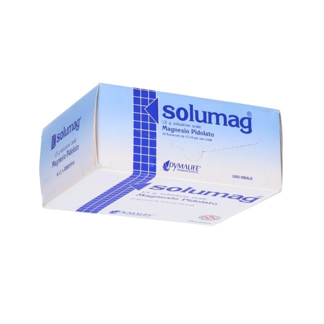 soluzione orale in flaconi  pronti da bere o diluibile in acqua, con 1,5 g di magnesio pidolato per dose, 20 dosi di solumag