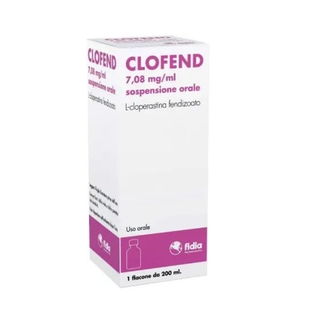flacone da 200 ml di sospensione orale con misurino dosatore di Clofend