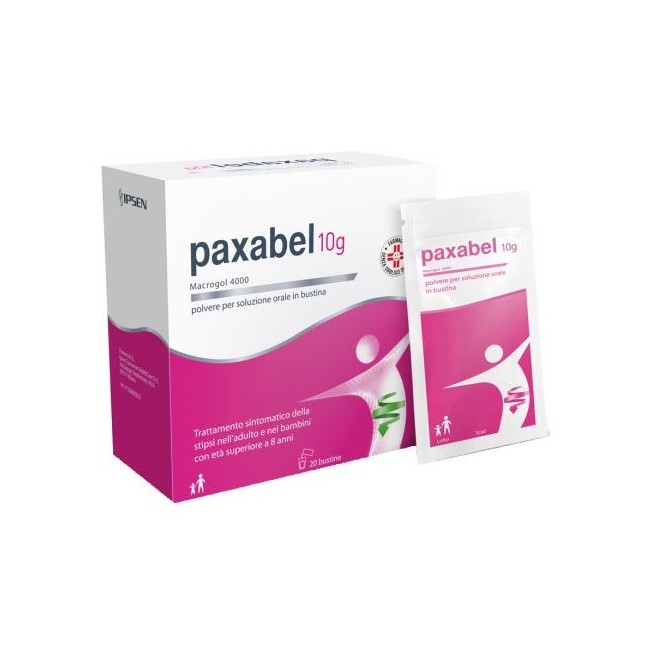 formato da 20 bustine di Paxabel 10 G, Polvere Per Soluzione Orale In Bustina Macrogol 4000 formato da 20 bustine di Paxabel 10 G, Polvere Per Soluzione Orale In Bustina Macrogol 4000