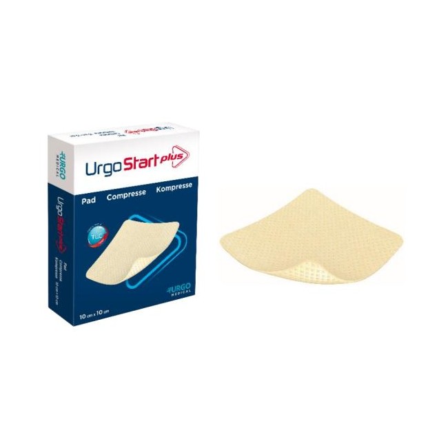 Urgo Medical Medicazione Idro-detergente Fibre Poliassorbenti Gelificanti Urgostart Plus Pad 10x10 Cm 10 Pezzi