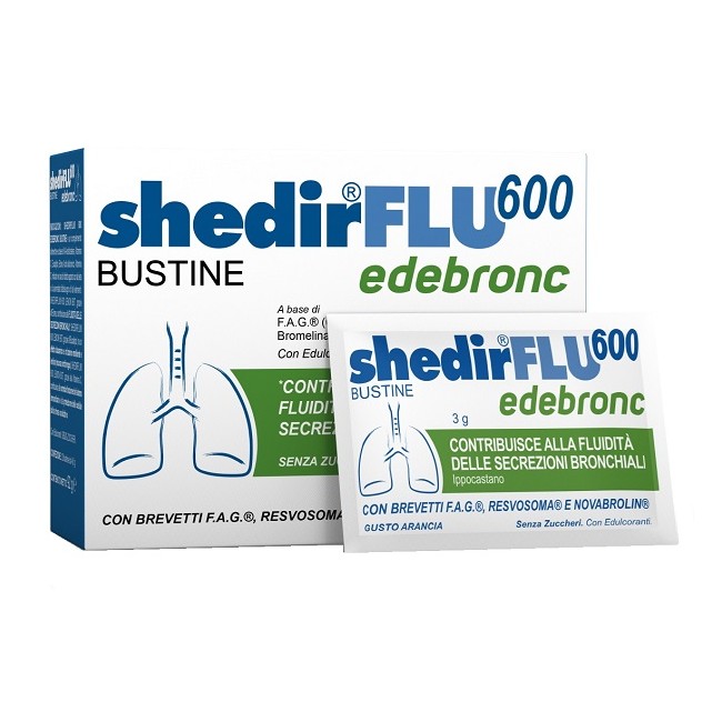 Shedir Pharma Shedirflu 600 Edebronc 20 Bustine Da 3 G Gusto Arancia, Senza Glutine, Naturalmente Privo Di Lattosio, Senza Zucch