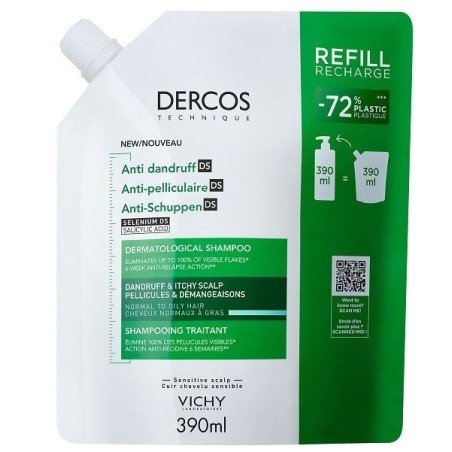 Vichy Dercos Technique Shampoo Antiforfora Ds Grassi Refill 390 Ml