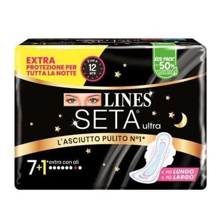 confezione da 8 assorbenti, 7 pi&ugrave; 1 pezzi di Lines Seta Ultra Assorbenti Extra
