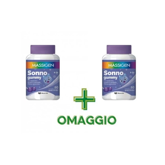 confezione promozionale 1 pi&ugrave; 1 con 120 caramelle gommose totali di Massigen Sonno Gummy