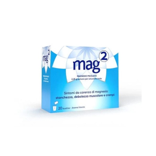 20 bustine di magnesio in polvere di Mag2 per la stanchezza