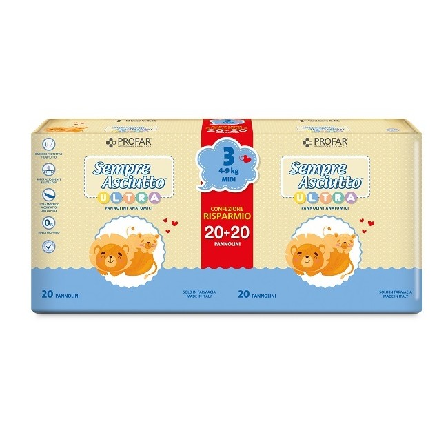 Federfarma. Co Pannolini Profar Sempre Asciutto Ultra Midi 4/9 Kg Bipacco 20+20 Pezzi