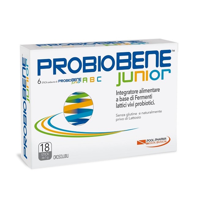Pool Pharma Probiobene Junior 18 Stick Orosolubili Da 1 G Senza Glutine Naturalmente Privo Di Lattosio