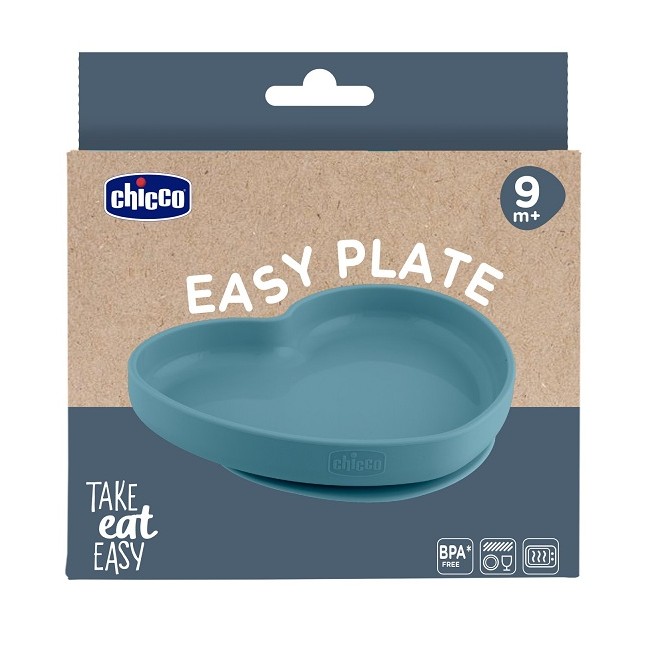 Chicco Piatto Cuore In Silicone Azzurro 9m+