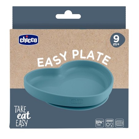 Chicco Piatto Cuore In Silicone Azzurro 9m+