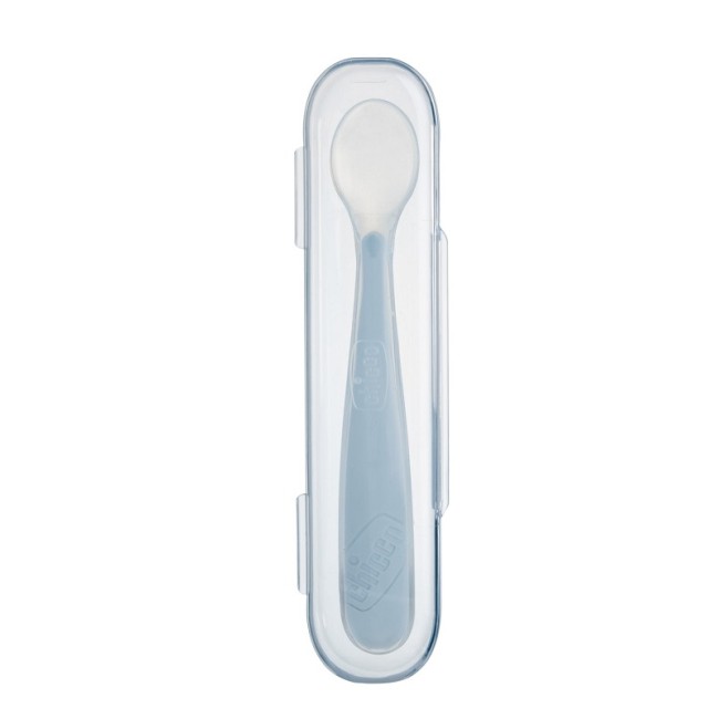 Chicco Softly Spoon Cucchiaio Morbido In Silicone Grigio 6m+ Con Custodia
