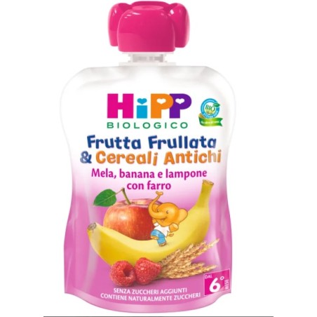 Peso netto 90 g Hipp Italia Hipp Bio Frutta Frullata&cereali Antichi Mela Banana Lampone Farro