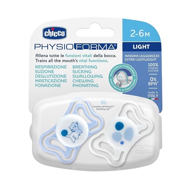 Chicco Succhietto Light Blu Silicone 2-6m 2 Pezzi