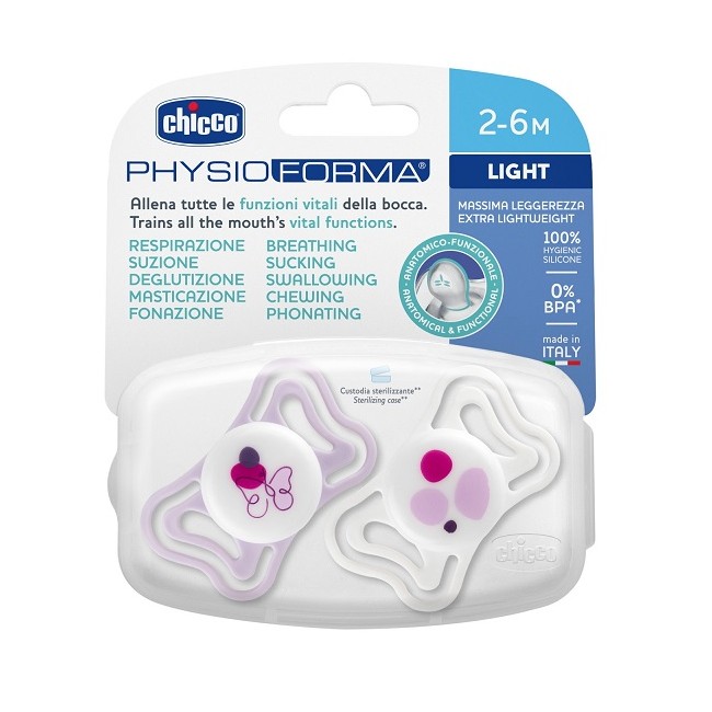 Chicco Succhietto Light Rosa Silicone 2-6m 2 Pezzi