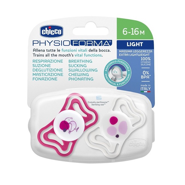 Chicco Succhietto Light Rosa Silicone 6-16m 2 Pezzi