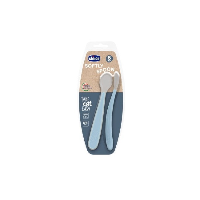 Chicco Cucchiaio In Silicone Doppio Azzurro 6m+