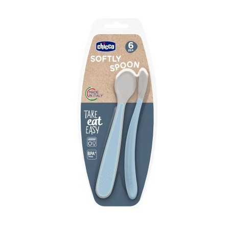 Chicco Cucchiaio In Silicone Doppio Azzurro 6m+