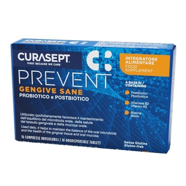 Astuccio contenente 16 compresse orosolubili Curasept Prevent Gengive