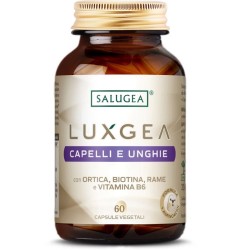 flacone contenente 60 capsule vegetali Luxgea Capelli E Unghie Salugea