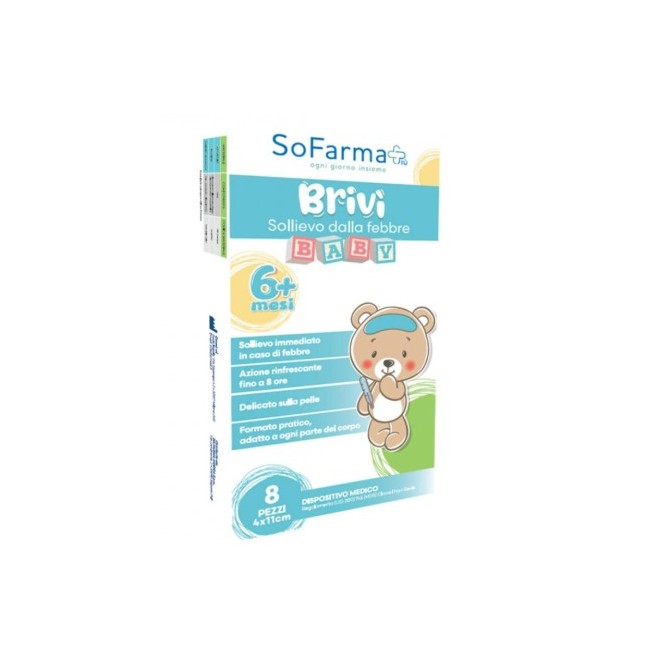 BRIVI Sollievo Febbre - Confezione da 8 cerotti rinfrescanti senza profumazione per febbre