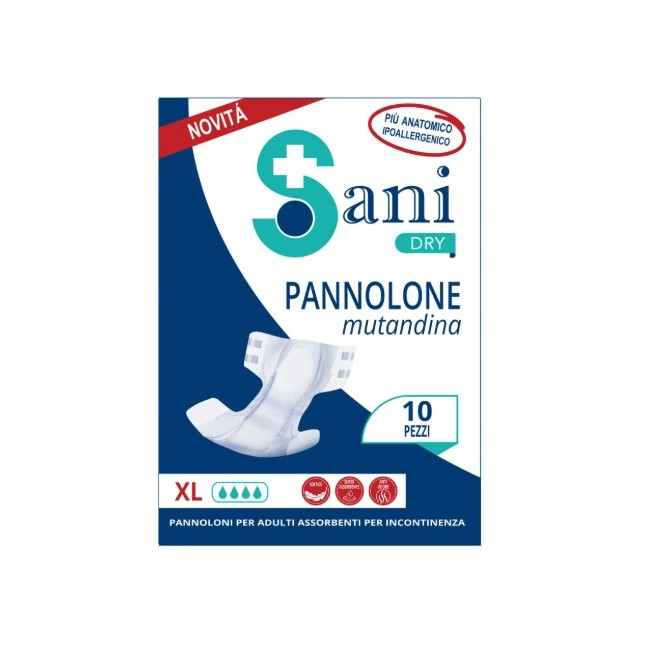 Pannolone Sanifarma Sany Dry XL con sistema di fissaggio integrato per incontinenza - 10 pezzi Pannolone Sanifarma Sany Dry XL con sistema di fissaggio integrato per incontinenza - 10 pezzi