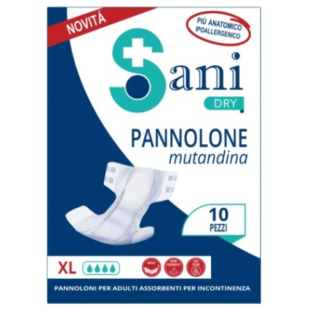 Pannolone Sanifarma Sany Dry XL con sistema di fissaggio integrato per incontinenza - 10 pezzi Pannolone Sanifarma Sany Dry XL con sistema di fissaggio integrato per incontinenza - 10 pezzi