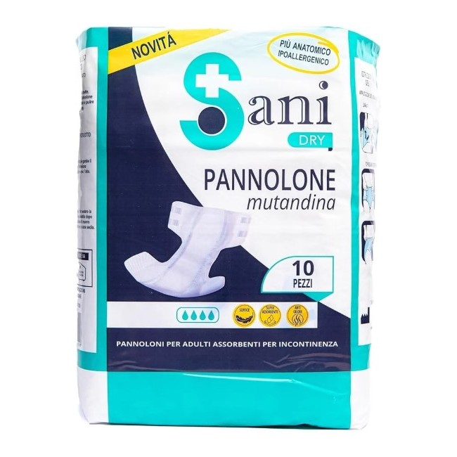 Sanifarma Sany Dry Pannolone Mutandina M con sistema di fissaggio integrato - 10 pezzi Sanifarma Sany Dry Pannolone Mutandina M con sistema di fissaggio integrato - 10 pezzi