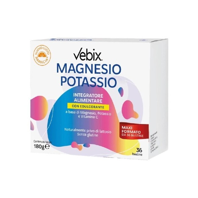 Vebi Pharma Vebix Magnesio Potassio con Edulcorante - Confezione 36 Bustine da 5g Vebi Pharma Vebix Magnesio Potassio con Edulcorante - Confezione 36 Bustine da 5g