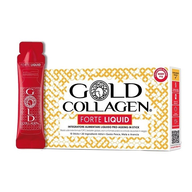Gold Collagen Forte Liquid 10 Stick da 25ml gusto pesca mela arancia integratore bellezza