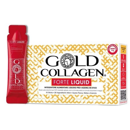 Gold Collagen Forte Liquid 10 Stick da 25ml gusto pesca mela arancia integratore bellezza