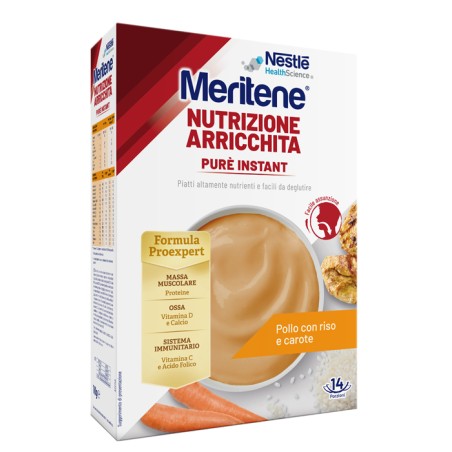 Nestlè Meritene Pure Instant Pollo con Riso e Carote 1 Kg - Alimento completo per disfagia Nestlè Meritene Pure Instant Pollo con Riso e Carote 1 Kg - Alimento completo per disfagia