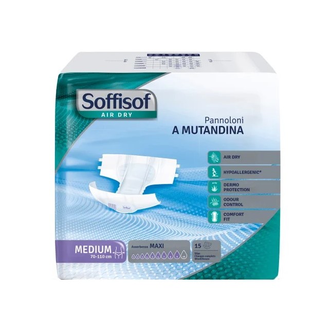 Pannolino Mutandina Air Dry Soffisof Maxi M - Protezione e comfort per incontinenza - 15 pezzi