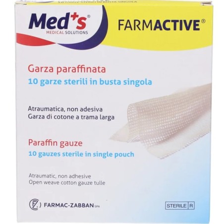 Garza medicata paraffinate sterile Farmactive 10x30 cm per medicazioni e protezione ferite Garza medicata paraffinate sterile Farmactive 10x30 cm per medicazioni e protezione ferite
